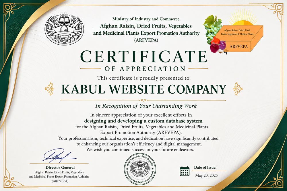 Certificate for Website Design & Development