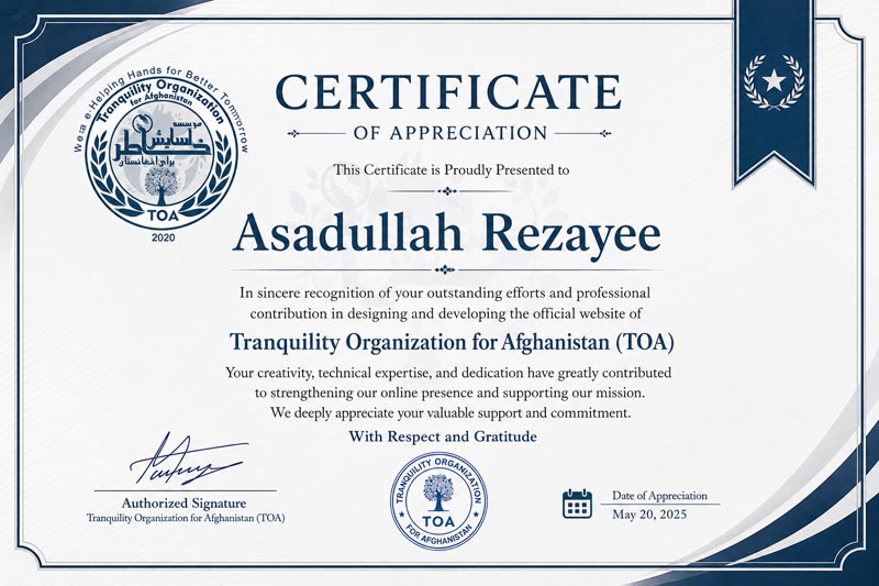 Certificate for Website Design & Development